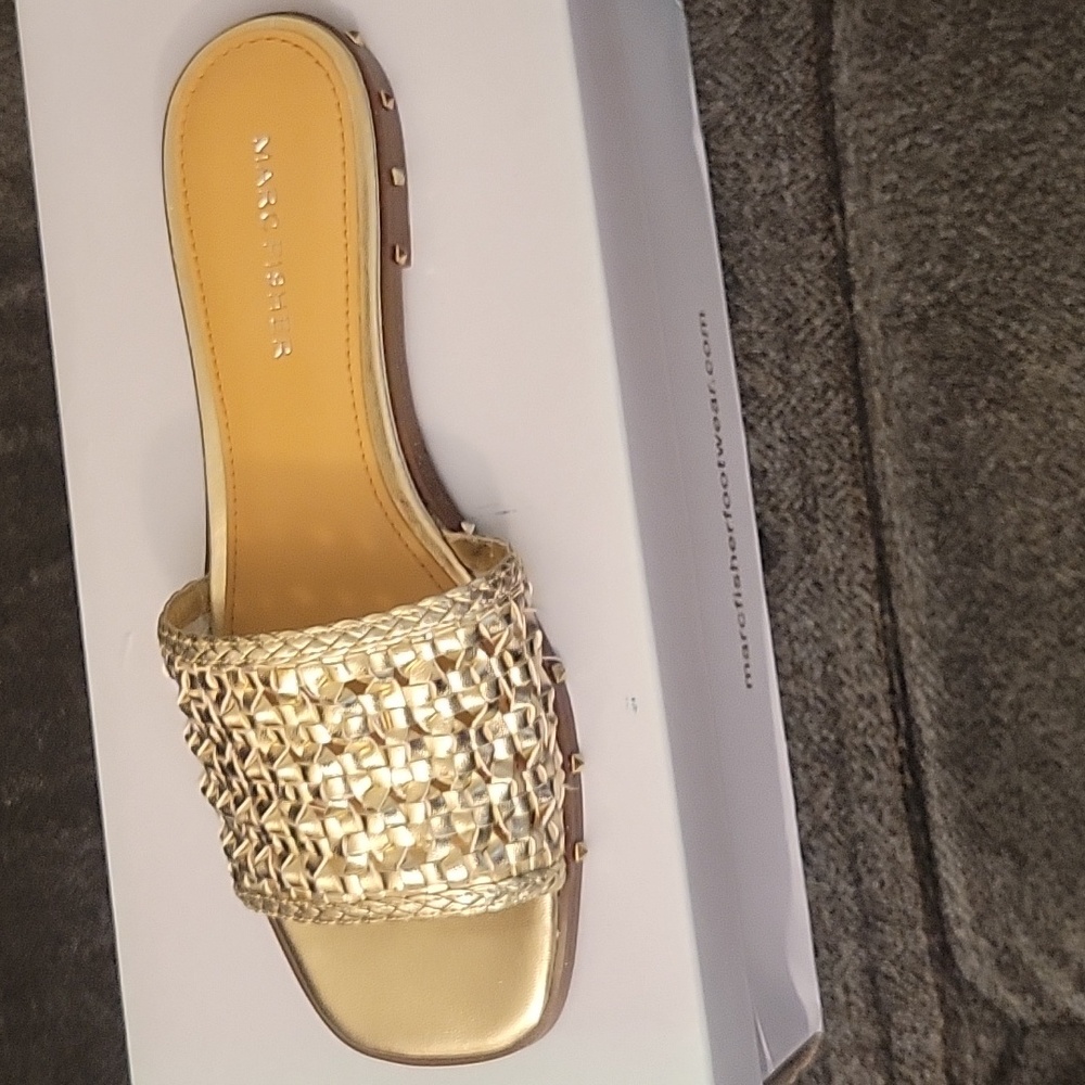 Marc Fisher gold weave slide on sandal